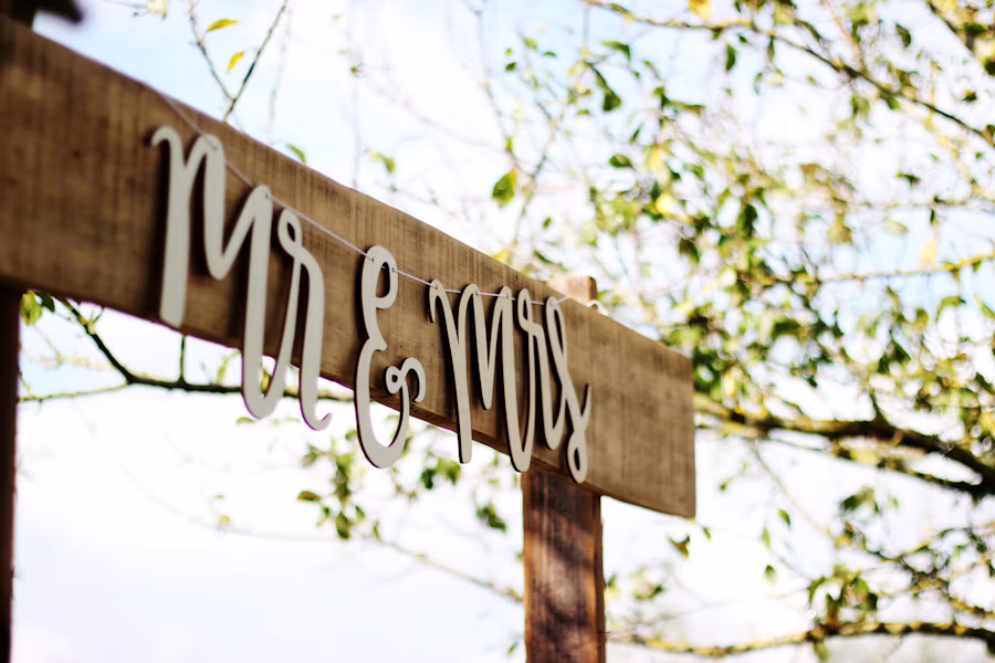 Wedding celebration details and decorative signage